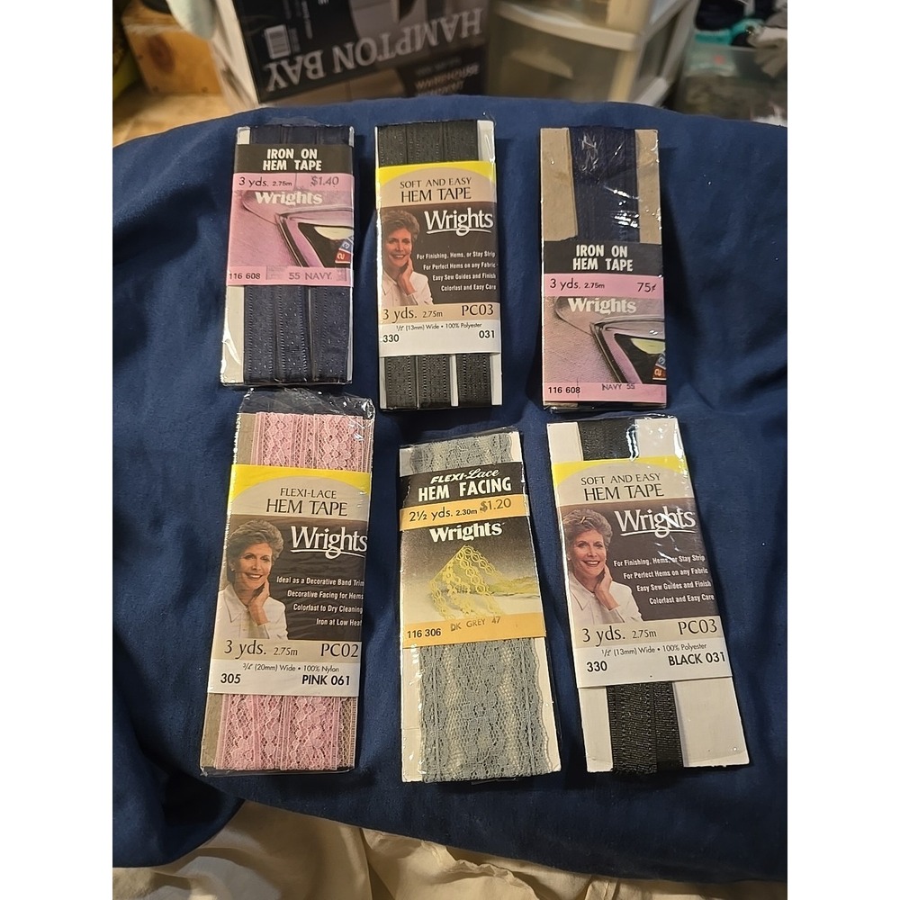 6 Pack Hem Tape Lot – Assorted Colors & Styles None Sealed All Used Lace & Solid